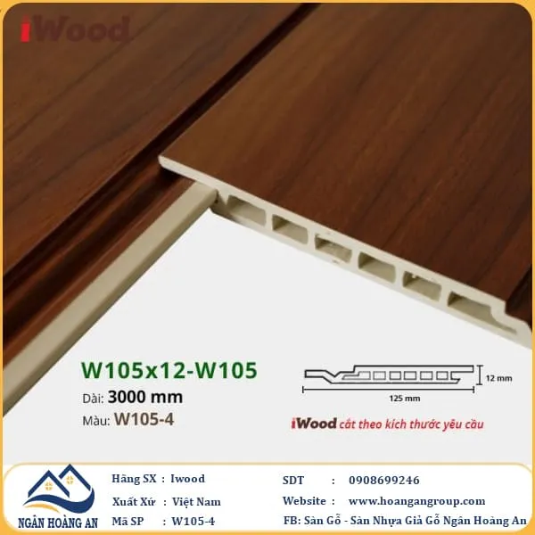 Tấm Ốp Tường Ốp Trần Nano Giả Gỗ Hèm U Iwood W105-4